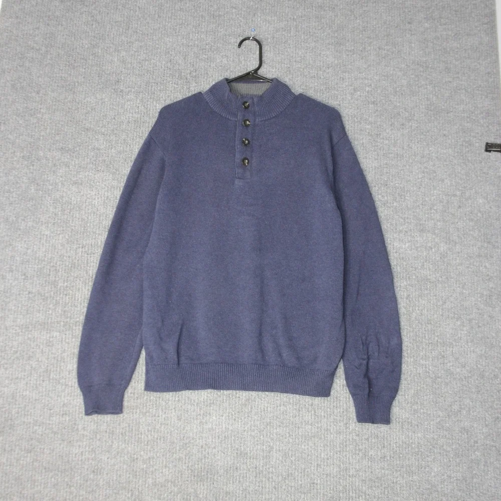 Grayson &‎ Dunn Sweater Mens L Blue Mock Neck Button Pullover Cotton Knit